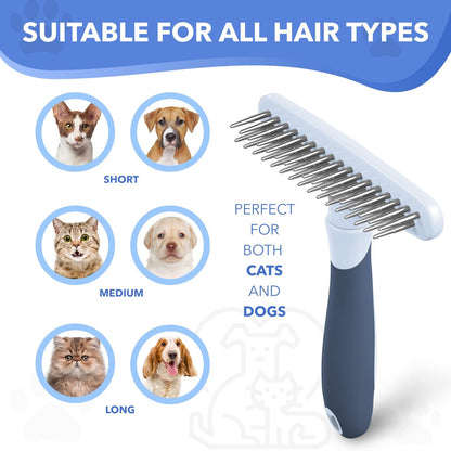 DOGI Deshedding Brush Comb - Undercoat Rake for Dogs, Cats, Short, Long Hair Coats - Double Row Stainless Steel Pins - Reduce Shedding by 90% (Green)