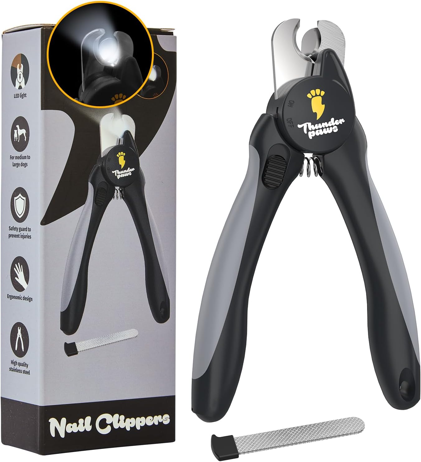 LED Dog Nail Clippers with Light, Trimmers with Protective Guard, Quick Sensor, Safety Lock and Nail File - Suitable for Large and Small Dogs & Cats (Yellow, LED)