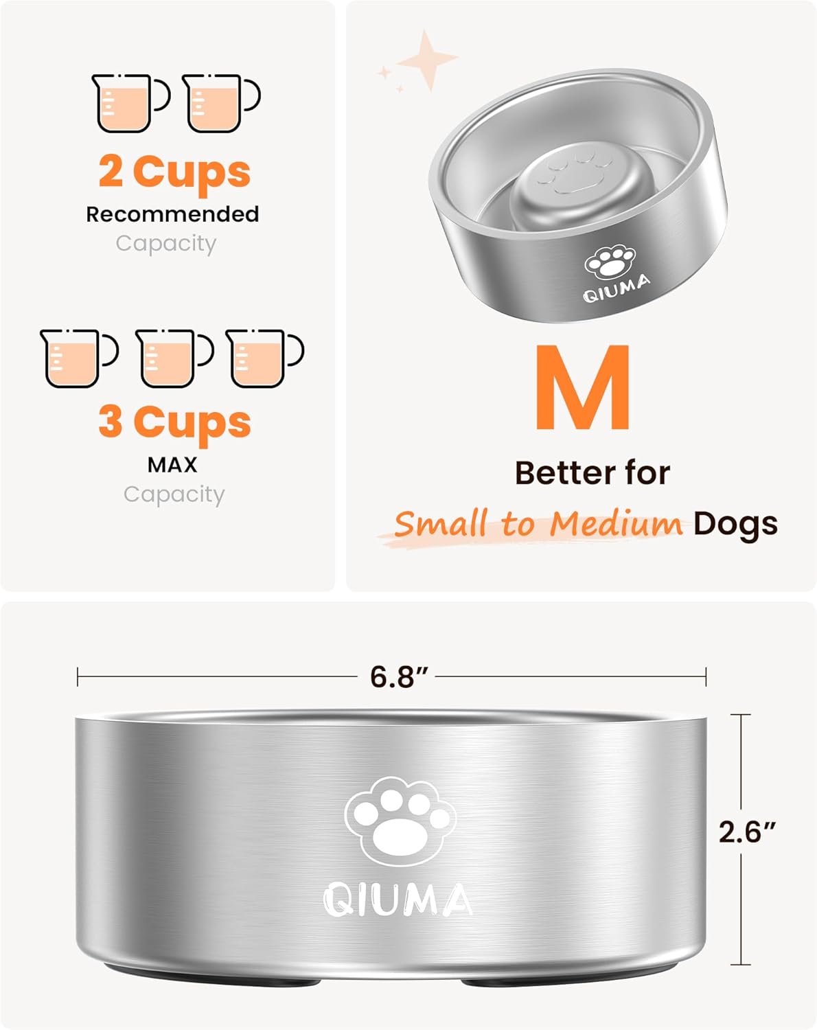 Qiuma Slow Feeder Dog Bowls Stainless Steel, Food-Grade 304 Dog Slow Feeder Bowl 2 Cups Capacity, Heavy Duty Double-Layer with Non-Slip Base, Pet Puzzle Bowl for Small & Medium Dogs (Black)