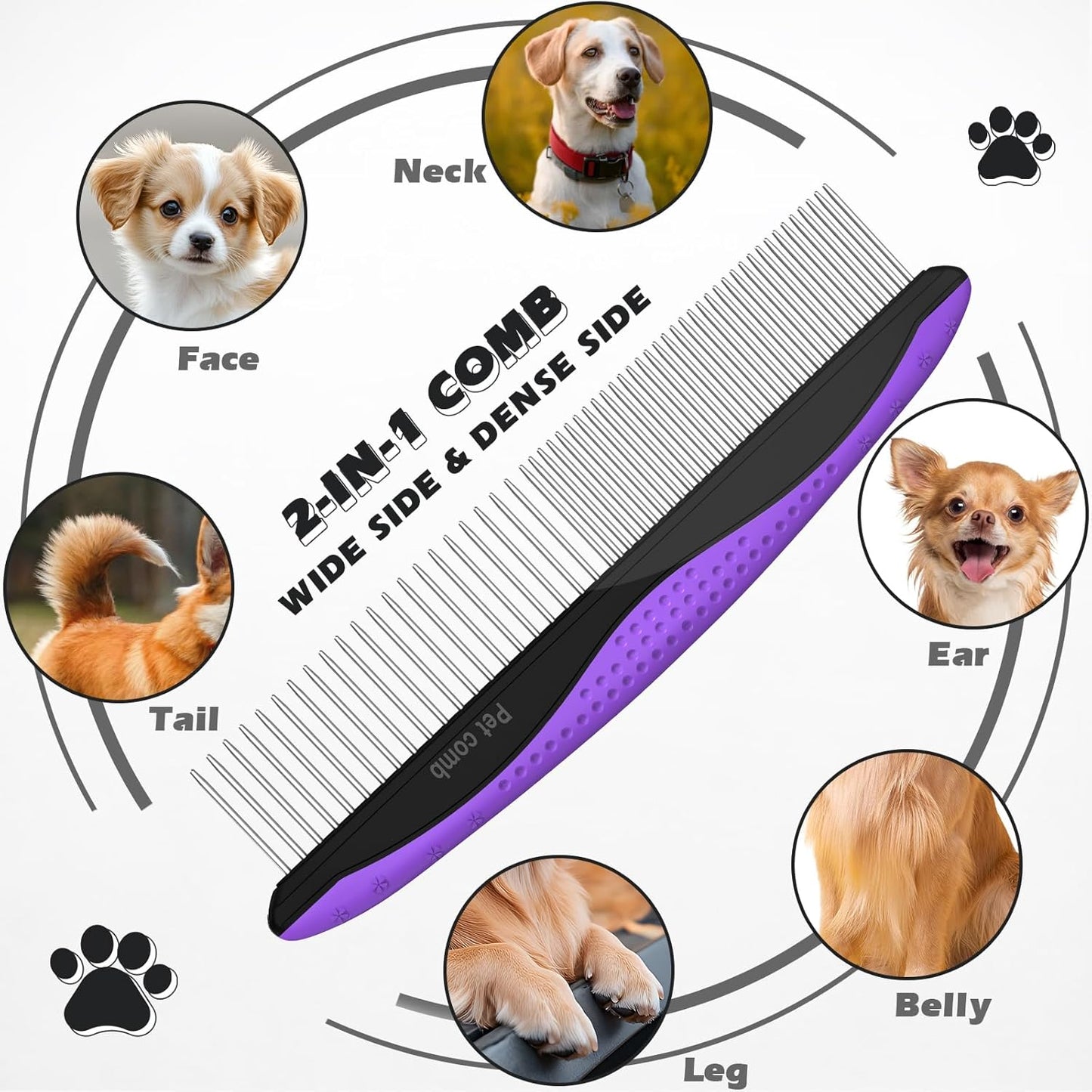 3PCS Pet Grooming Rake & Metal Comb & Flea Comb for Cats and Dogs, Double-Sided Dematting Tool, Extra-Wide Deshedding Dog Brush for Long Hair to Effectively Remove Tangles, Knots and Mats (Blue)