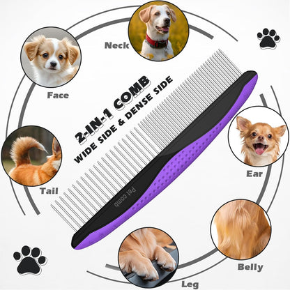 3PCS Pet Grooming Rake & Metal Comb & Flea Comb for Cats and Dogs, Double-Sided Dematting Tool, Extra-Wide Deshedding Dog Brush for Long Hair to Effectively Remove Tangles, Knots and Mats (Blue)
