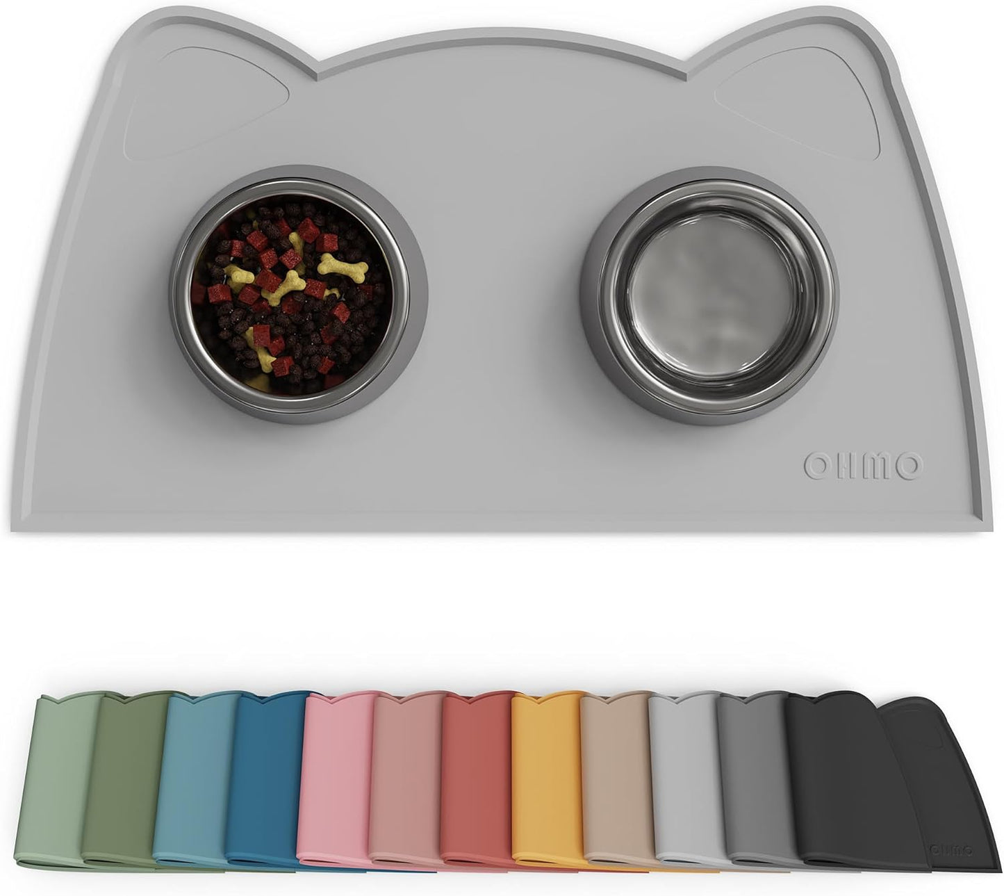 OHMO - Cat Food Mat, Silicone Pet Feeding Mat for Floor Non-Skid Waterproof Dog Water Bowl Tray, Easy to Clean Pet Placemat (Erythrinus, 18 * 9.8'')