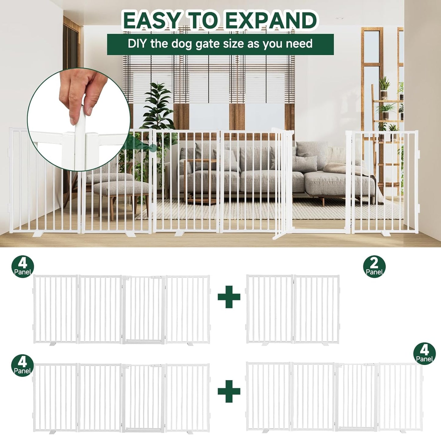 Snagle Paw Full Metal Freestanding Dog Gate,Indoor Dog Gate with Floor Protect Support Feet, 40x24 Inches Foldable Dogs Barrier for Stairs, Hallways and Doorways (24'' H 2 Panel, White