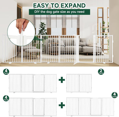 Snagle Paw Full Metal Freestanding Dog Gate,Indoor Dog Gate with Floor Protect Support Feet, 40x24 Inches Foldable Dogs Barrier for Stairs, Hallways and Doorways (24'' H 2 Panel, White
