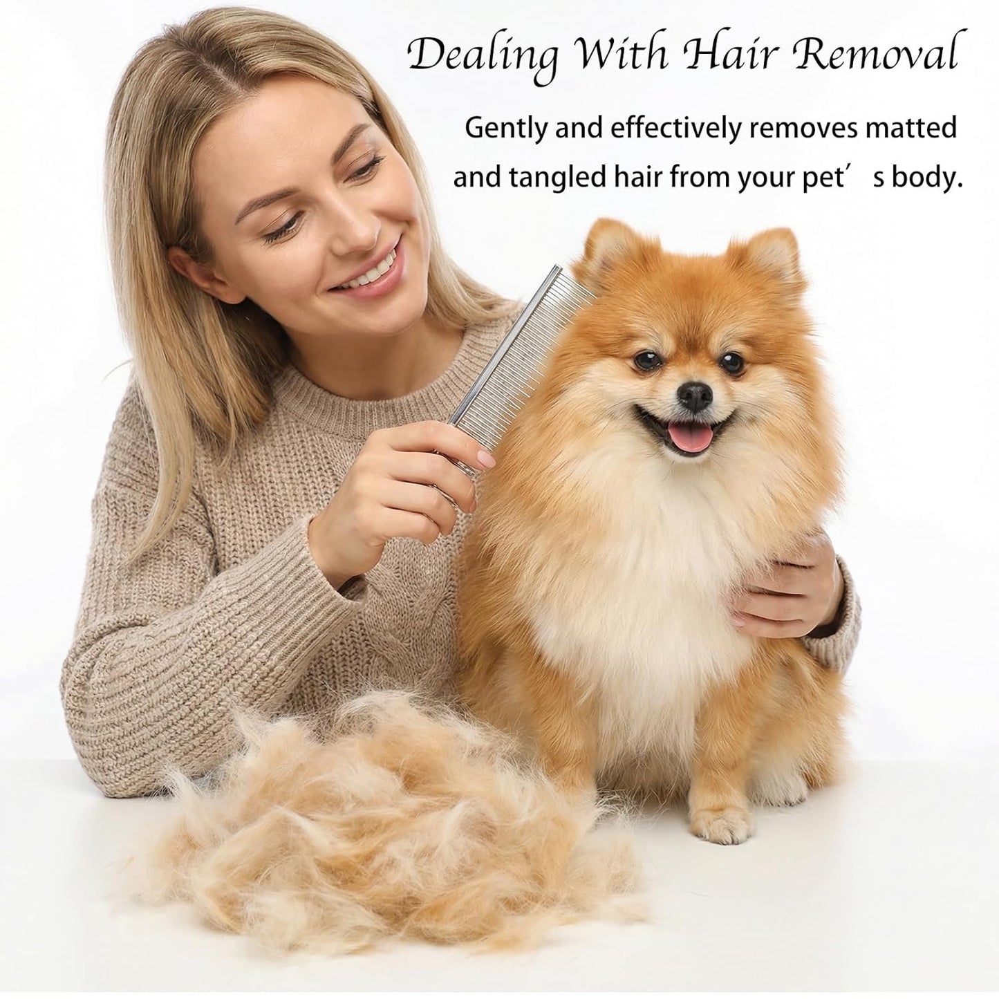 Metal Comb for Dogs & Cats, 6" Stainless Steel Detangling Fine Tooth Grooming Tool for Long & Short Haired Pets, Anti-Static Dematting Comb for Indoor Cat Matted Fur Removal Shedding Control