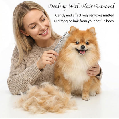 Metal Comb for Dogs & Cats, 6" Stainless Steel Detangling Fine Tooth Grooming Tool for Long & Short Haired Pets, Anti-Static Dematting Comb for Indoor Cat Matted Fur Removal Shedding Control