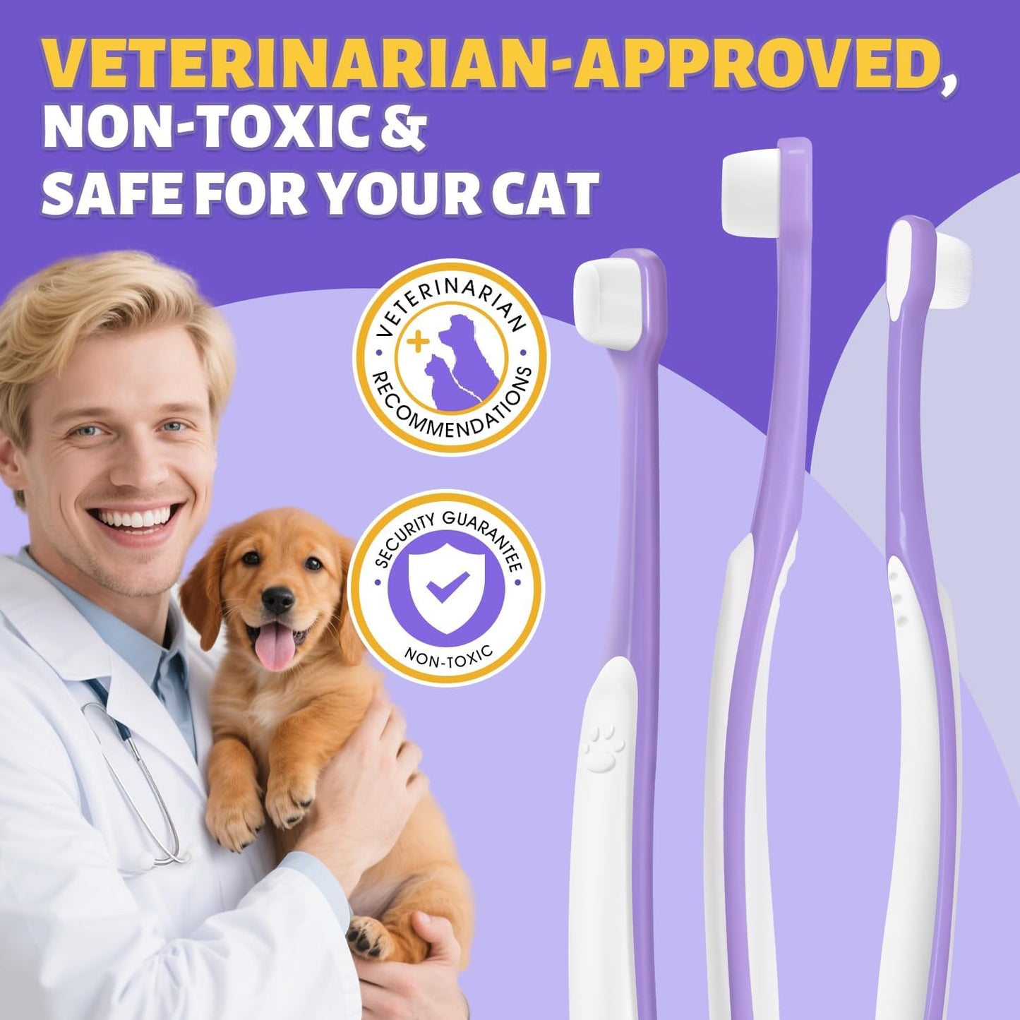 Tiny Dog Toothbrush for Small Dogs - 0.39" Mini Brush Head, Curved Handle, Soft Bristles, Dual Rubber Back, Gentle Puppy Tooth Brush Kit for Yorkie Chihuahua & Small Dog Teeth Cleaning