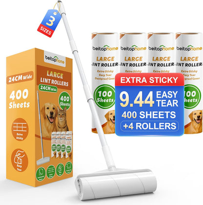 Lint Roller, 800-Sheet Extra Sticky Rollers for Pet Hair, 4 Handles, Value Pack for Dogs, Cats, Clothes, Carpet, Furniture
