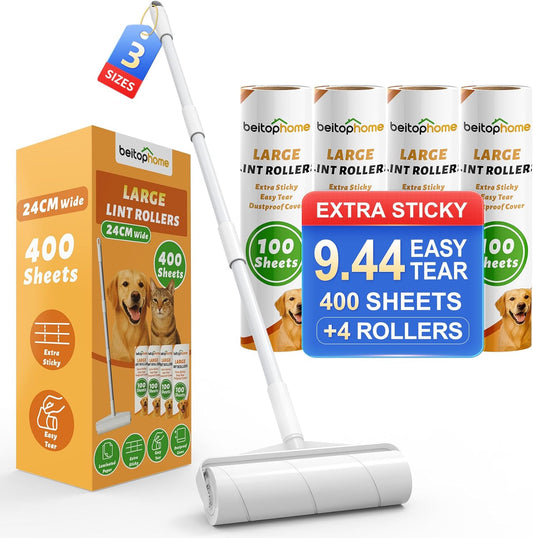 Lint Roller, 800-Sheet Extra Sticky Rollers for Pet Hair, 4 Handles, Value Pack for Dogs, Cats, Clothes, Carpet, Furniture