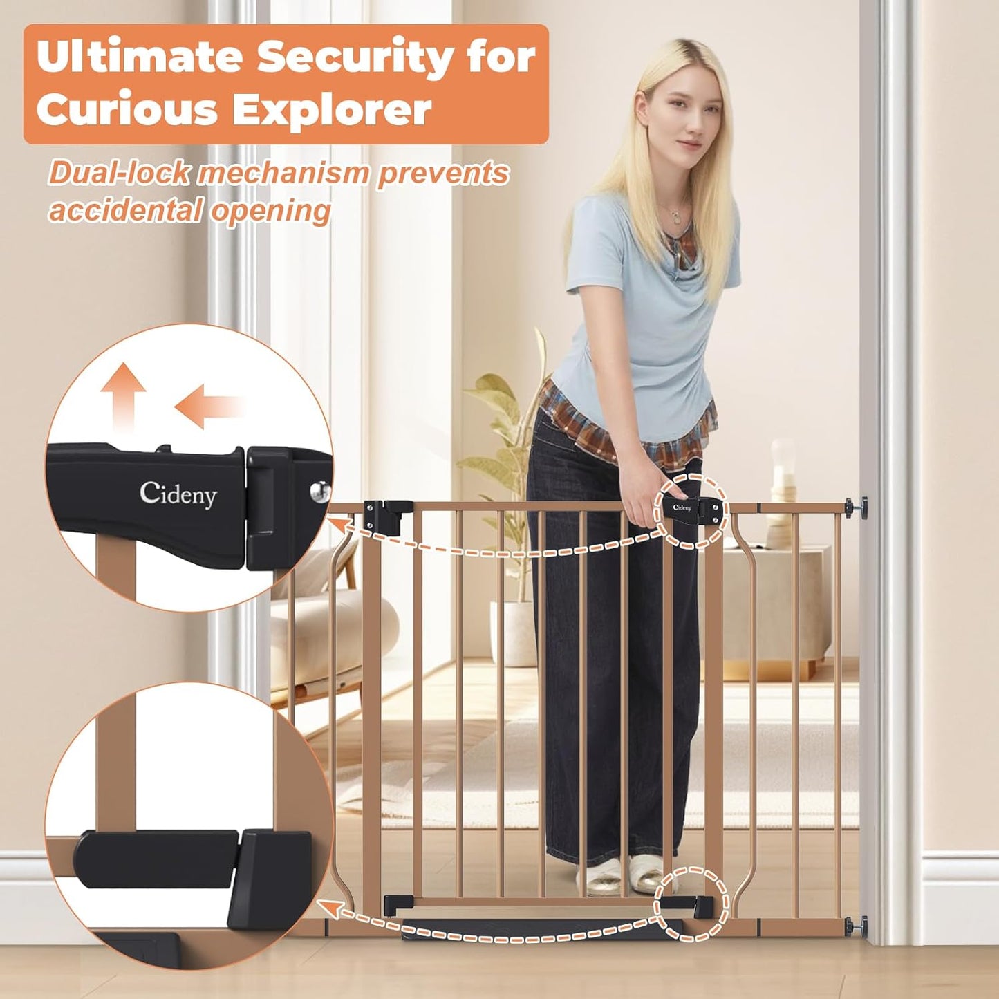 Baby Gate No Drilling, 29"-40" Auto Close Dog Gate Indoor for Doorways & Stairs, Pressure Mounted Adjustable Pet Gate, Easy Walk Through Child Gate for Children & Pets Stroller Friendly, White