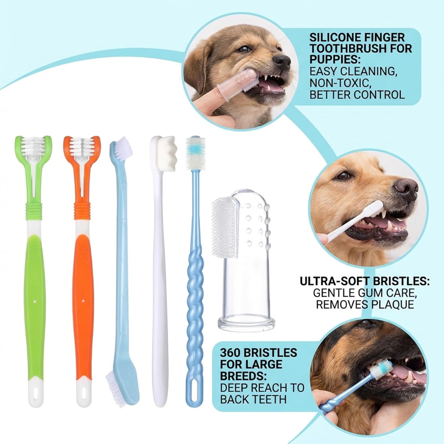 10 Pcs Dog Tooth Brushing Kit Soft Double Head Tooth Brush Triple Head Pet Toothbrushes Finger Silicone Toothbrush Multi-Angle Dental Cleaning Brushes for Dog Kitten Cat Pet Dental Cleaning