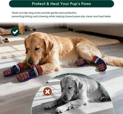 Kuoser Non Slip Dog Socks for Hardwood Floors, 4Pack Anti-Slip Dog Grippy Socks to Prevent Licking Paws, Dogs Booties Paw Protectors with Double-Sided Traction for Small Medium Large Senior Dogs, XS