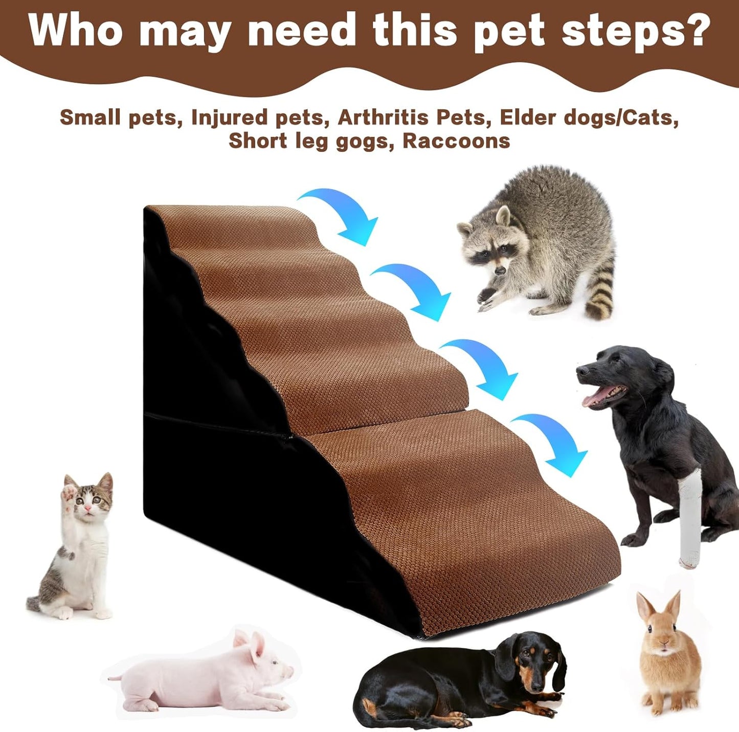 Dog Stairs for High Beds 30-36 inches Tall, 6-Step Dog Steps for Bed 32-36 inches for Small Large Dogs, Doggie Ramp for Bed, 30D Foam Pet Stairs for Old Dogs/Cats, Free-Installation, Grey