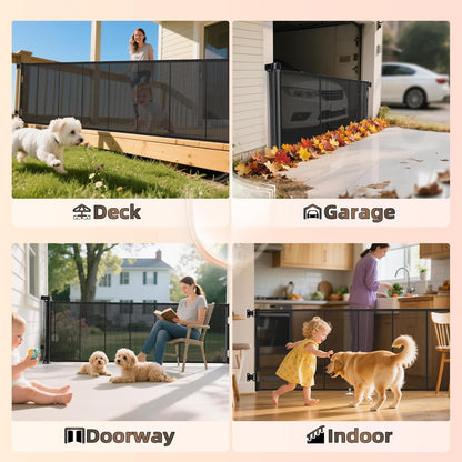 Miumoon 150 inch Retractable Baby Gates 42 inch Tall, Retractable Gate with Reinforced Strip Design to Prevent Crawling Through, 12 FT Extra Wide Retractable Dog Gate for Indoor/Outdoor