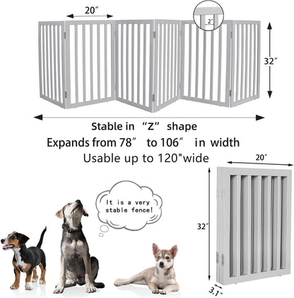 ZJSF Freestanding Indoor Dog Gate for House Foldable Wood Brown Puppy Gate for Doorways Pet Gate for Stairs Extra Wide Pet Fence 24" Height 2 Panels