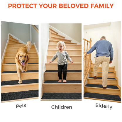 BAGAIL 15 Pack Non-Slip Stair Treads for Wooden Steps, 8"x30" Peel and Stick Carpet Stair Runners, Machine Washable Indoor Step Covers with No-Residue Adhesive for Dogs, Kids & Elderly - Dark Gray