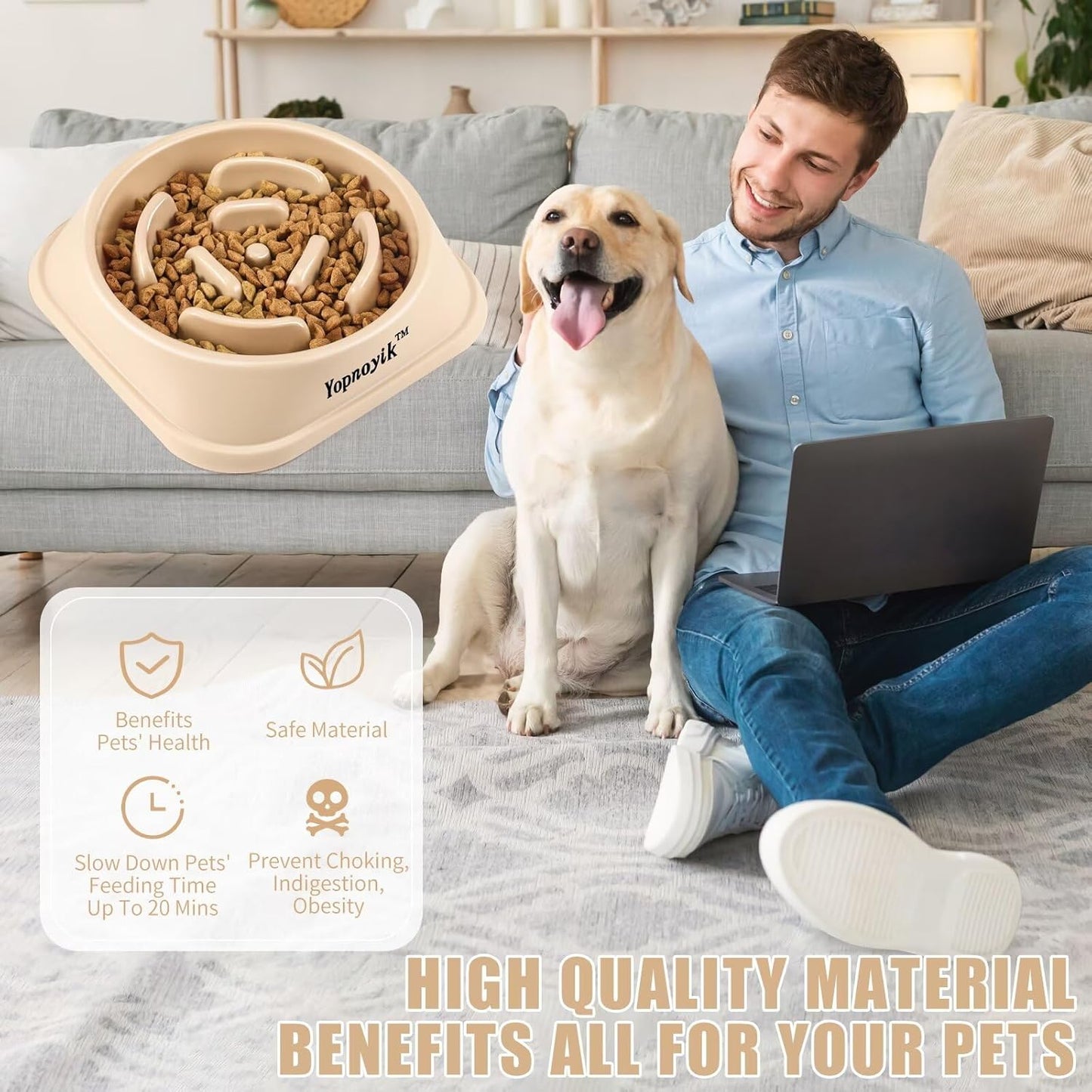 2 Pack Slow Feeder Dog Bowls for Healthy Eating, Non-Slip and Anti-Choking Design, Reduces Bloating & Overeating for Medium Dogs and Cats, Easy to Clean