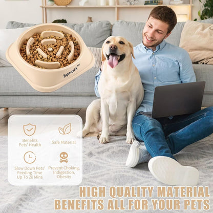 2 Pack Slow Feeder Dog Bowls for Healthy Eating, Non-Slip and Anti-Choking Design, Reduces Bloating & Overeating for Medium Dogs and Cats, Easy to Clean