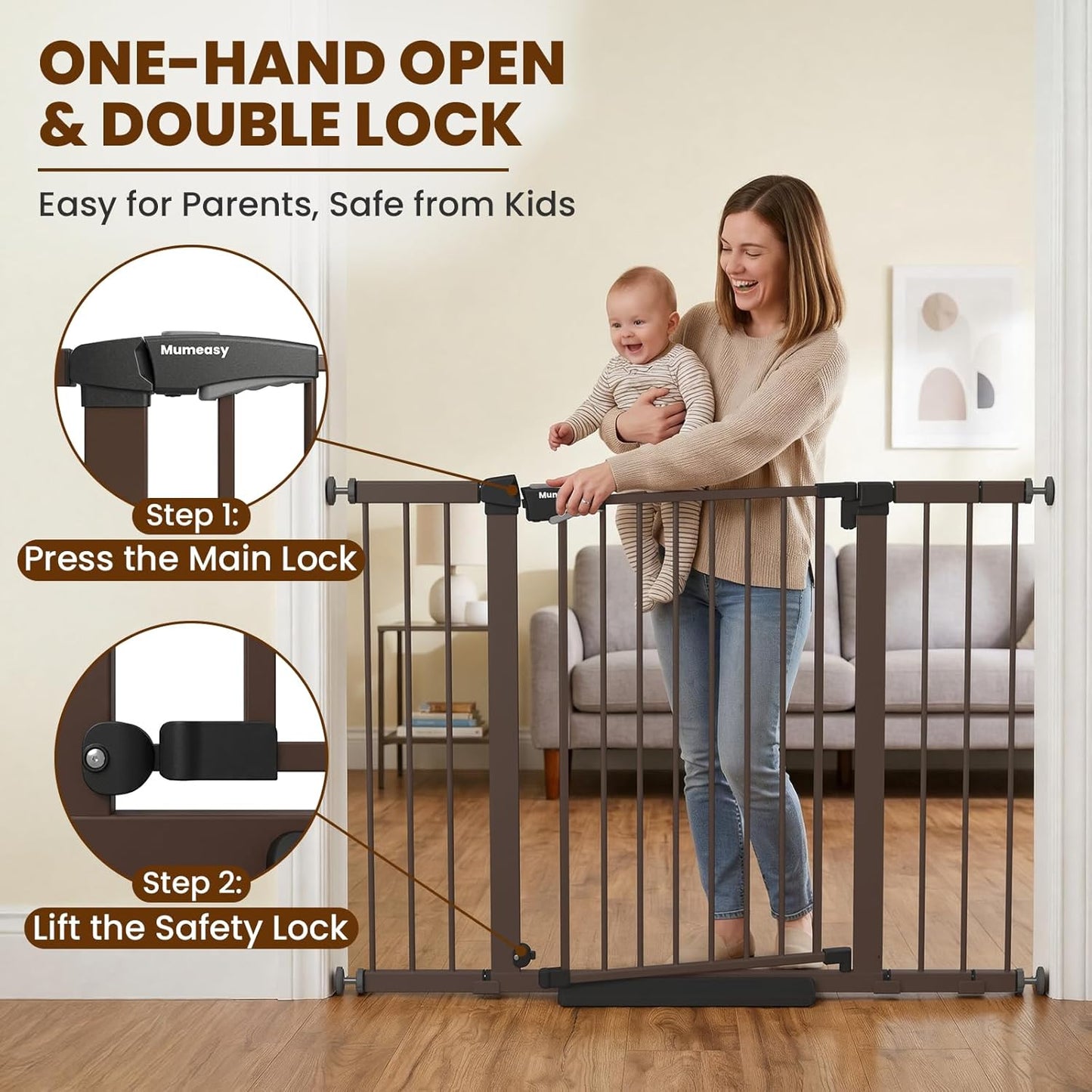 Mumeasy 36" High Extra Tall Dog Gate, 29.6"-40.5" Wide Pressure Mounted Tall Baby Gate for Dog, Auto Close Pet Gate with Door for Stairs,Doorways,House,Black