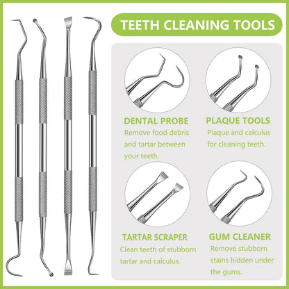 Dental Tools Pet Dog Teeth Cleaner Tool Kit, Stainless Steel Plaque Remover Dental Picks Tooth Tartar Scraper, Pets Oral Care Hygiene Set for Cats and Dogs Use with Case