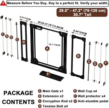 30.7" Tall Clear Acrylic Baby Gate 29.5"-47.2" Wide Pressure Mounted Clear Dog Gate Indoor - No Drill Auto Close, Walk Through Baby Gates for Stair & Doorways & Hallway