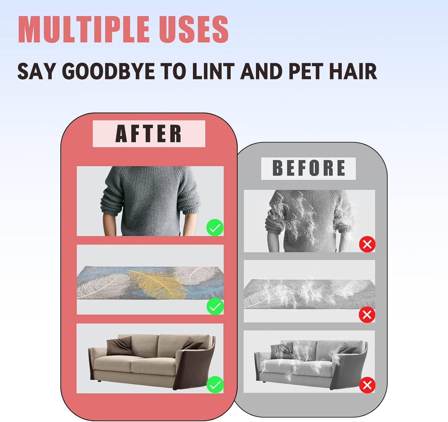 Pet Hair Removal Glove for Furniture, Carpet, Clothes and Car Seats, Electrostatic Cat & Dog Hair Removal Tool, Reusable Pet Hair Remover Glove with Silvervine Sticks (Black, 2 Gloves & 1 Stick)