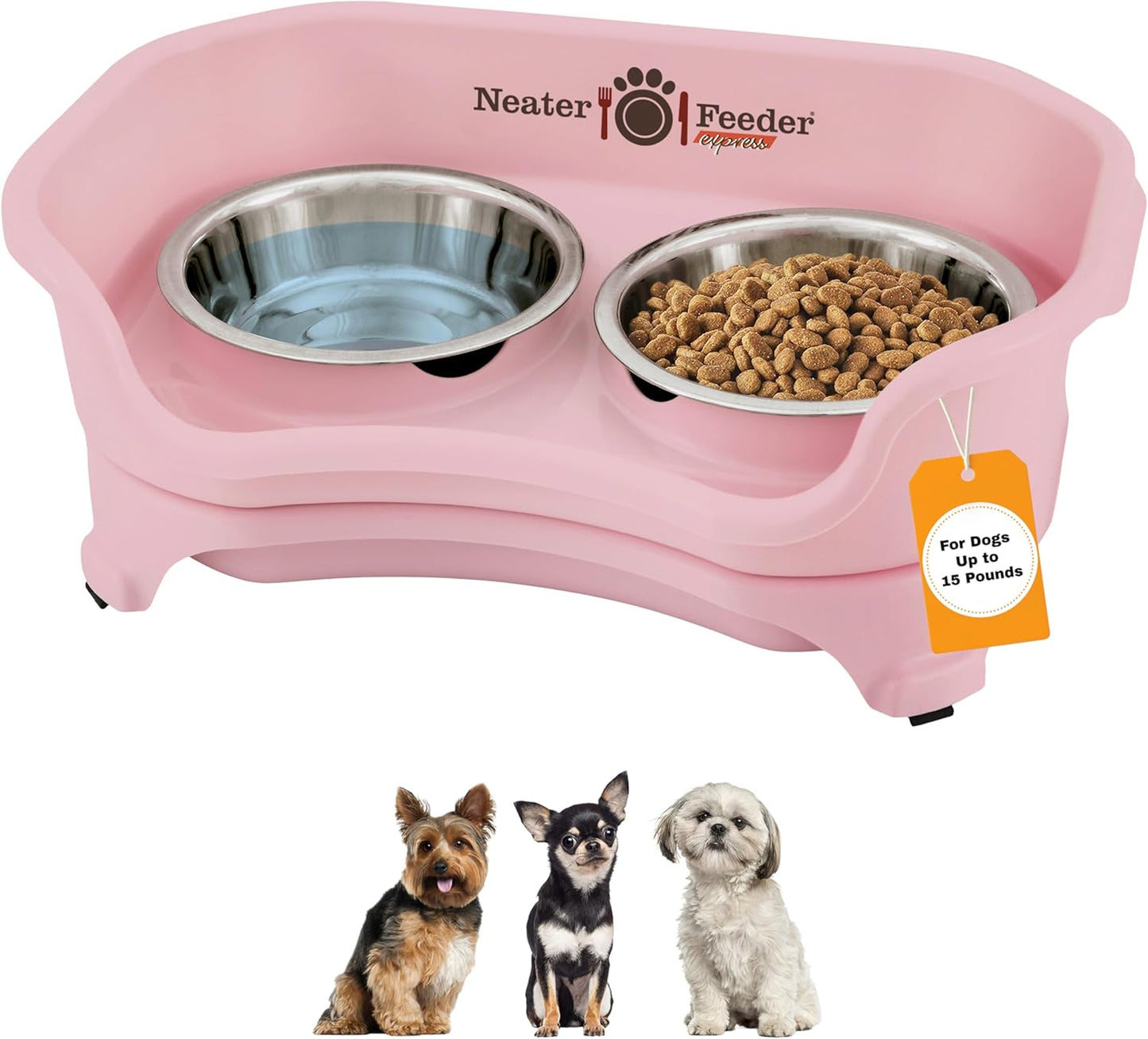 Neater Feeder Express Mess Proof Dog Bowls Elevated for Small Breeds under 15 Lb, Made in USA, No Spill Raised Dog Food Bowl Stand, Stainless Steel Food and Water Bowl Set, Feeding Station, Cappuccino