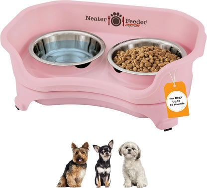 Neater Feeder Express Mess Proof Dog Bowls Elevated for Small Breeds under 15 Lb, Made in USA, No Spill Raised Dog Food Bowl Stand, Stainless Steel Food and Water Bowl Set, Feeding Station, Cappuccino
