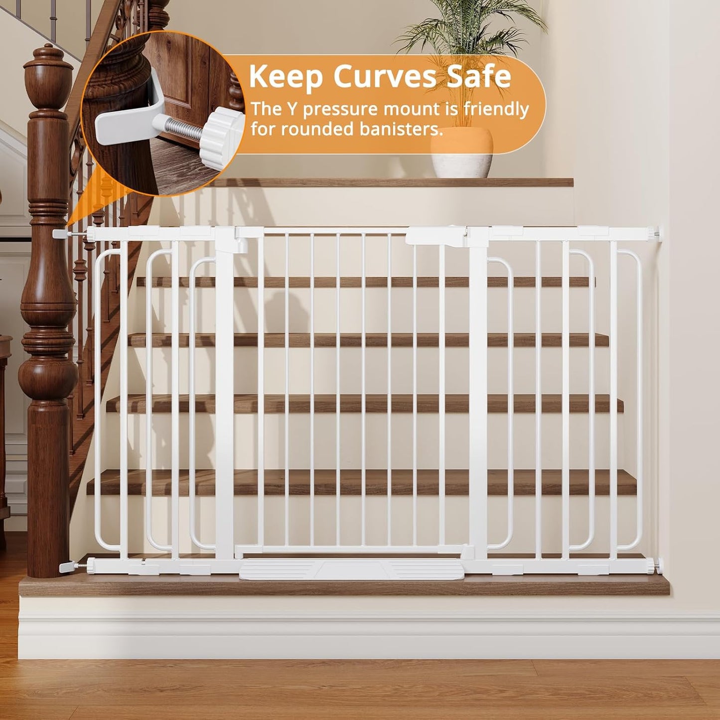 Extra Wide Baby Gate with Door 53.4-62 Inch Pressure Mounted, Auto Close Child Baby Gates for Doorways No Drill, Walk Through Dog Gate Indoor for The House, White