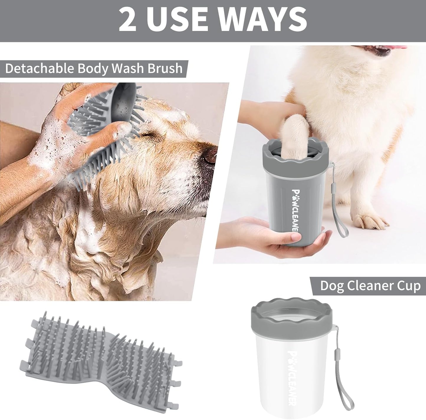 Professional 7 in 1 Dog Paw Cleaner for Dogs & Cats - Includes 1 Portable Paw Washer, 1 Bath Brush, 2 Dog Toothbrushes and 3 Absorbent Towels Note: Fits Paws up to 2 Inches Wide (Small, Blue)
