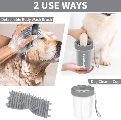 Professional 7 in 1 Dog Paw Cleaner for Dogs & Cats - Includes 1 Portable Paw Washer, 1 Bath Brush, 2 Dog Toothbrushes and 3 Absorbent Towels Note: Fits Paws up to 2 Inches Wide (Small, Blue)
