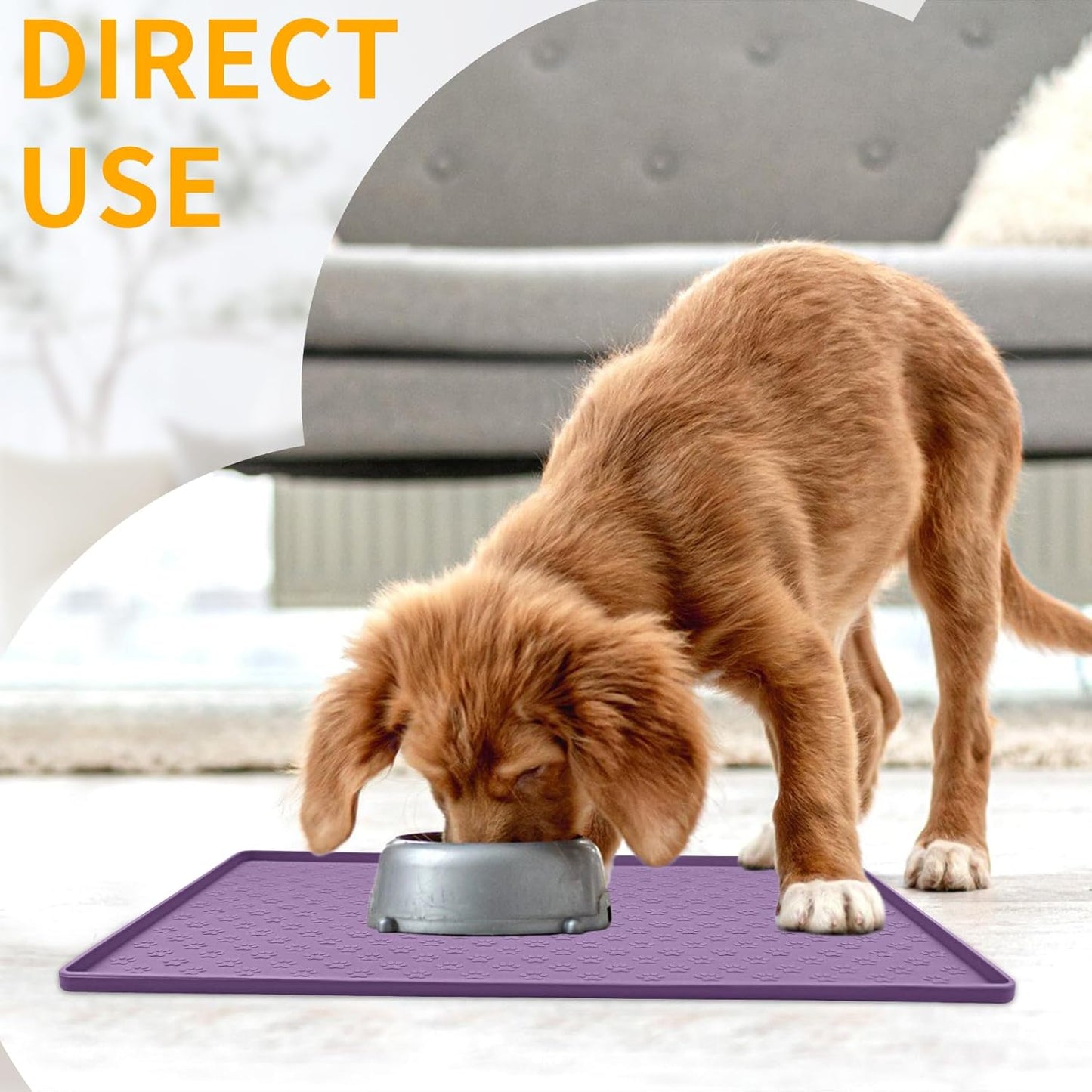 Ptlom Pet Placemat for Dog and Cat, Mat for Prevent Food and Water Overflow, Suitable for Small, Medium and Big Pet, 18" 12", Grey, Silicone