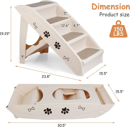20" H 4-Step Dog Stairs for Small Dogs and Cats, Non-Slip Dog Steps for High Beds, Couch, Sofa, Sturdy Pet Steps (Tan)