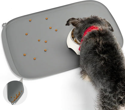 Conlun Dog Food Mat,1/2 Inch Raised Edges Cat Feeding Mat,BPA-Free Silicone Pet Mats for Floor Waterproof,Rubber Placemats for Food and Water Bowls(Natural Tan,18.9"x11.8")