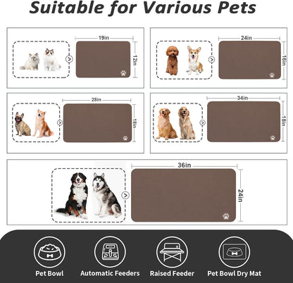 HotLive Dog Food Mat - Absorbent Cat Mat for Food and Water, No Stains Pet Feeding Bowl Mat, Easy to Clean Pet Placemats, Quick Dry Dog Water Dispenser Mat for Messy Drinkers | Paw Dark Grey 12"x 19"