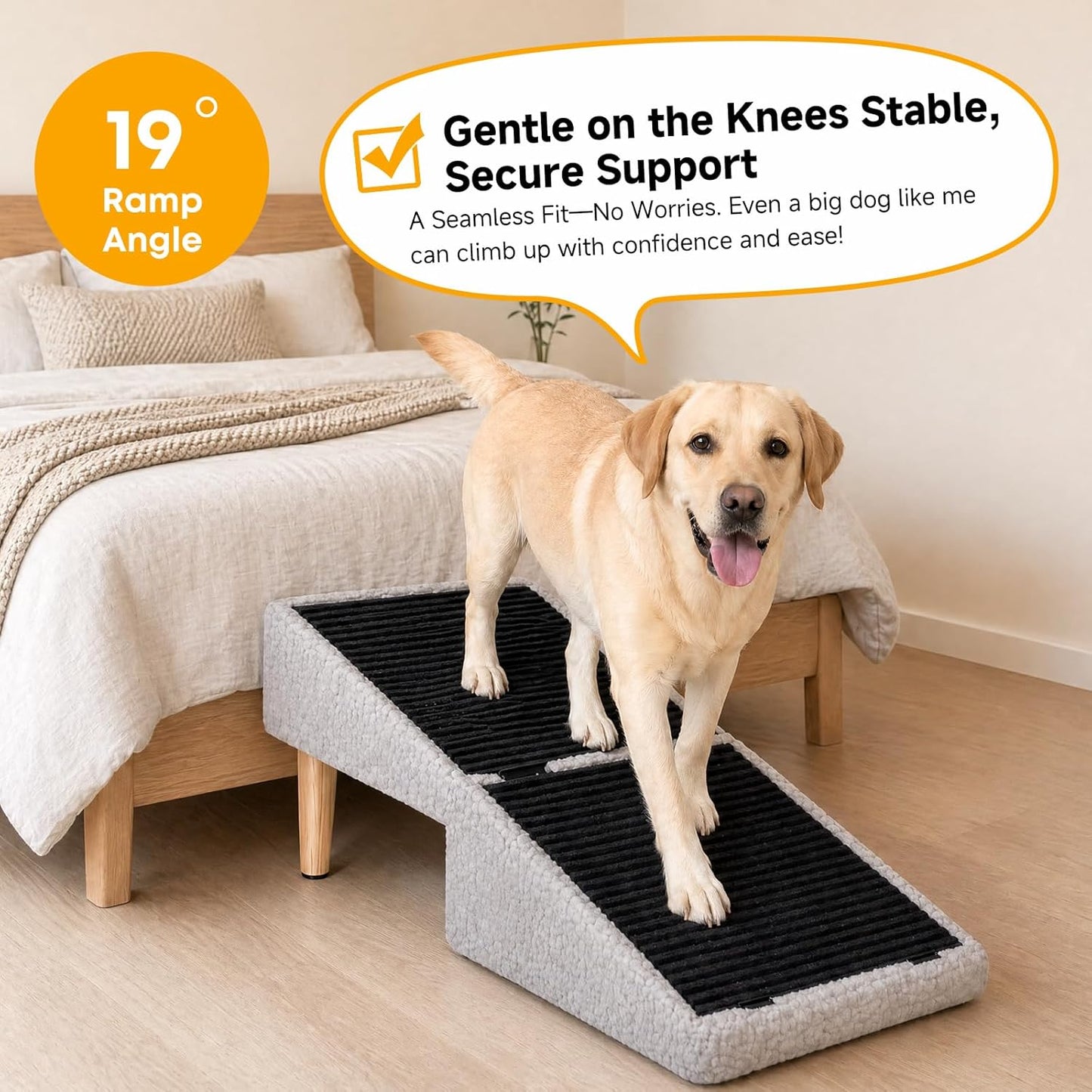 3-in-1 Dog Ramp with Storage 18.9"×17.7"×18.9", Dog Steps Anti-Slip, Foldable Pet Stairs, Ottoman Pet Ramp for Puppy Senior or Injured Dogs & Cats, Supports 220 lbs for Couch & Bed