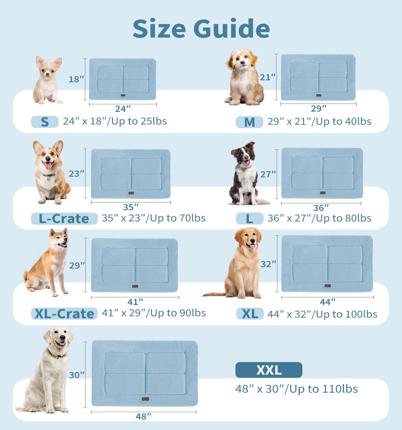 Made4Pets Dog Crate Pad Bed for Medium Large Dogs, Washable & Reversible, Anti-Slip Kennel Mat for Cozy Sleeping, Soft Fluffy Dog Bed for Indoor & Outdoor Use, 35"x23", Gray