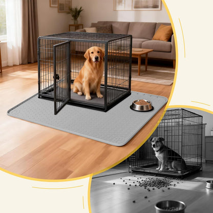 Silicone Dog Crate Mat, 50"x35" Under Dog Crate Kennel Pad with Raised Edge, Washable Dogs Bed Mat, Waterproof, Leakproof, Protect Floors (Green)