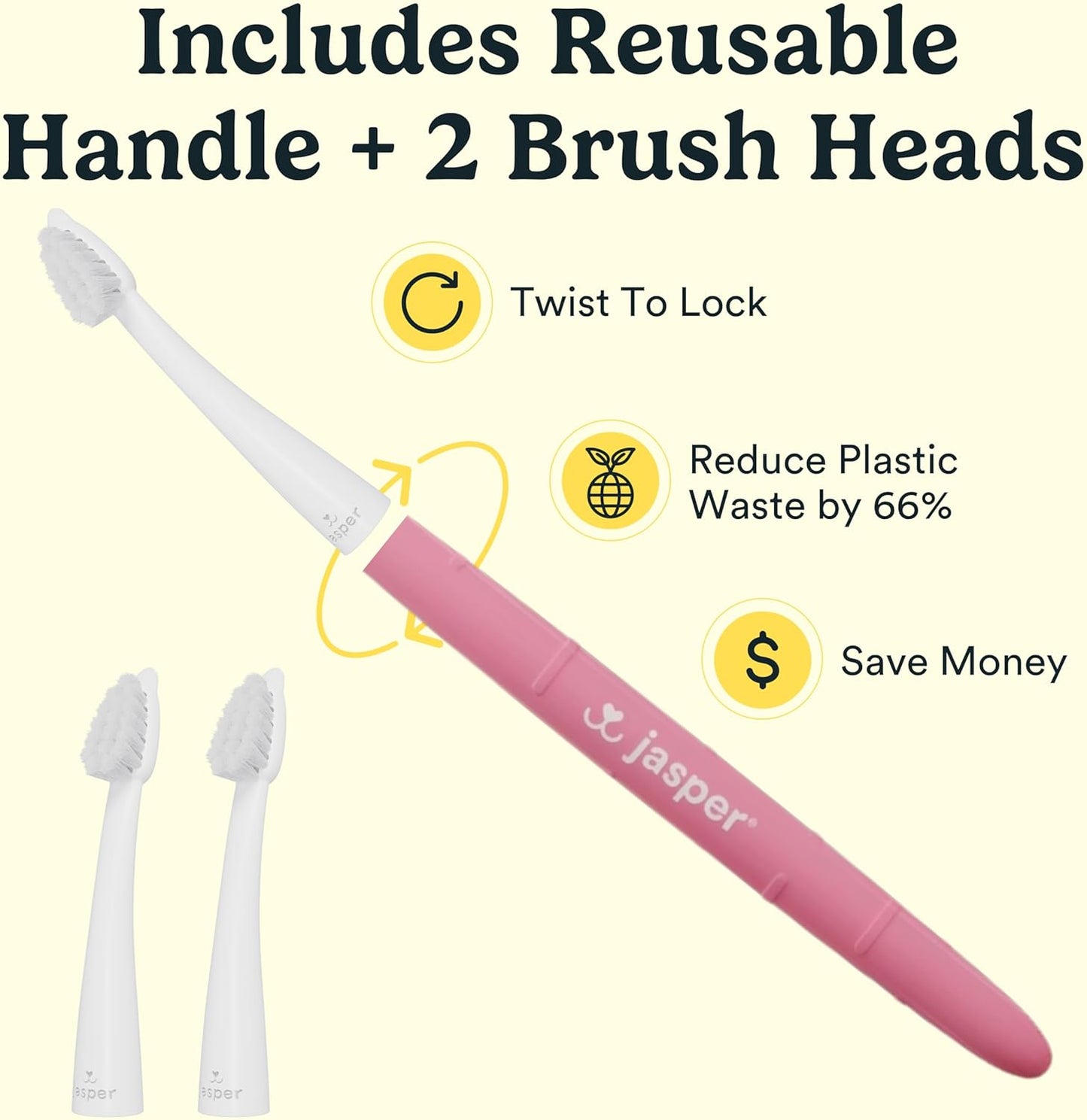 Jasper Microbrush Vet Approved Cat Toothbrush, Soft-Bristled Toothbrush Kit for Felines & Small Dogs, Non-Slip Handle with 2 Replaceable Tooth Brush Heads, Use with Cat Toothpaste, 2-Pack, Rose Pink