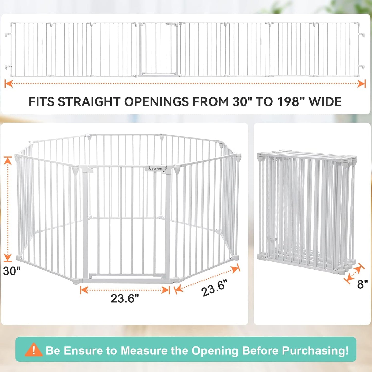 COMOMY 198" Baby Gate Extra Wide, Dog Gate Pet Gate for House Stairs Doorways Fireplace, 3 in 1 Play Yard Child Safety Gate, Auto Close, Hardware Mounted (30" Tall, Black)