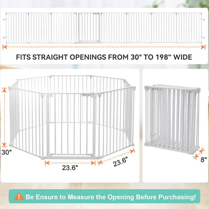 COMOMY 198" Baby Gate Extra Wide, Dog Gate Pet Gate for House Stairs Doorways Fireplace, 3 in 1 Play Yard Child Safety Gate, Auto Close, Hardware Mounted (30" Tall, Black)