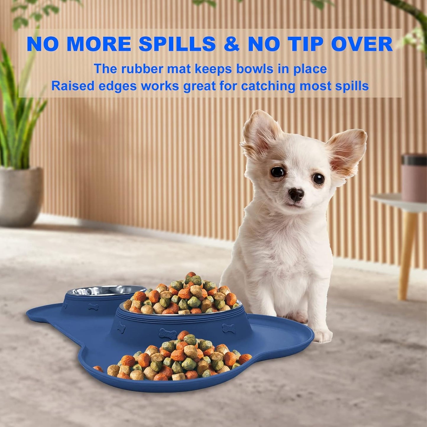 AsFrost Dog Food Bowls Stainless Steel & Water Dish with No-Spill and Non-Skid, Feeder Bowls with Dog Food Dish for Small Medium Large Size,Dogs,Cats,Puppy Pets, Black, 12oz
