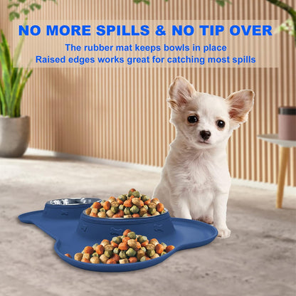AsFrost Dog Food Bowls Stainless Steel & Water Dish with No-Spill and Non-Skid, Feeder Bowls with Dog Food Dish for Small Medium Large Size,Dogs,Cats,Puppy Pets, Black, 12oz