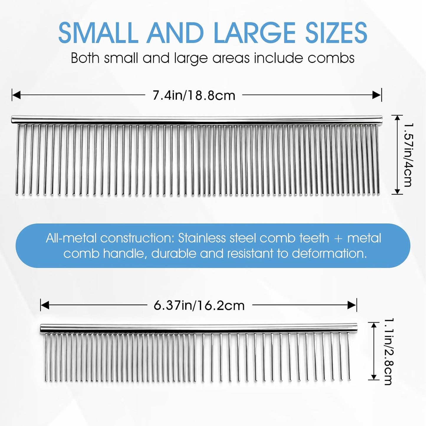 2PCS Metal Pet Combs,Different Spaced Rounded End Teeth Detangler Deshedding Comb for Dog,Cat,Pet