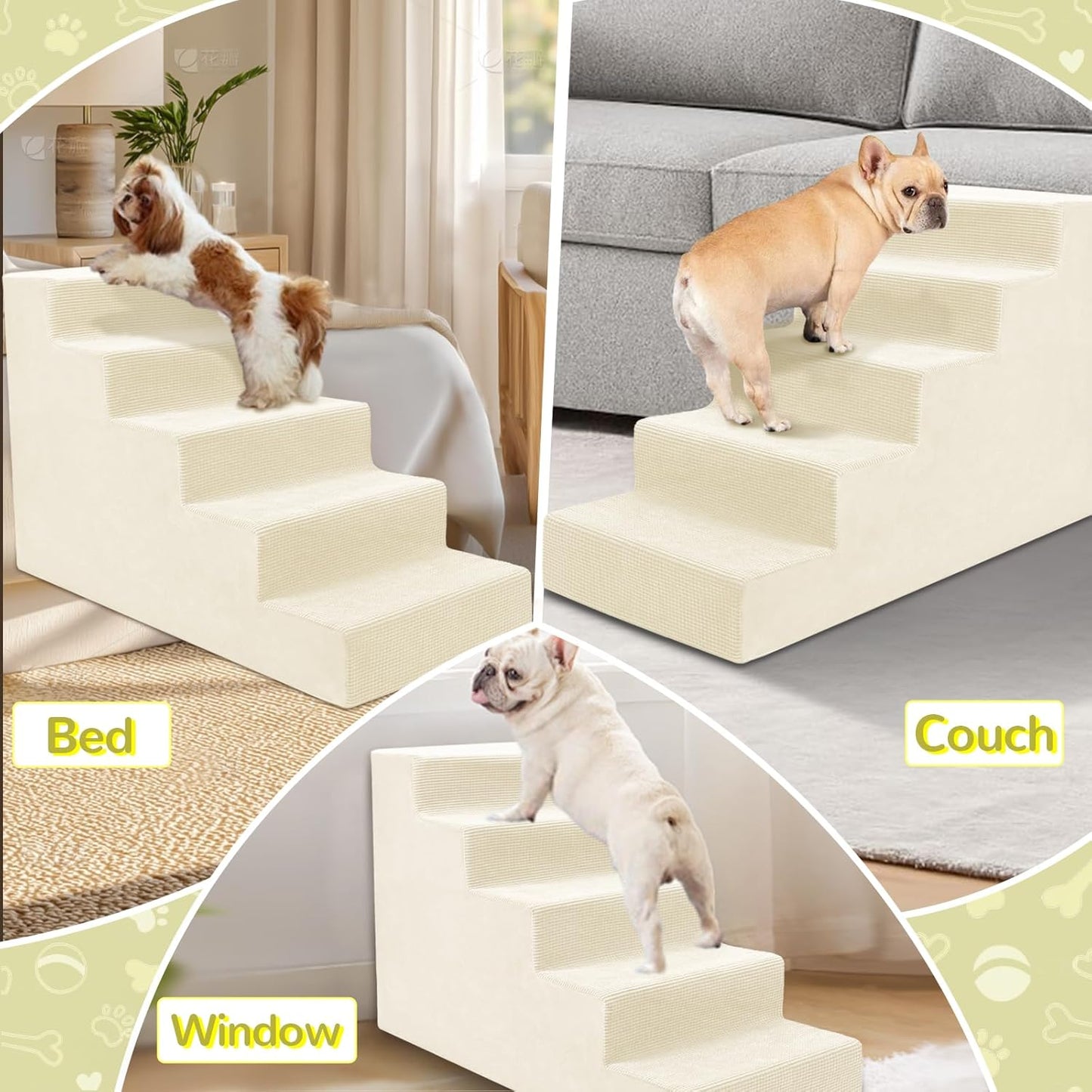 Niubya Dog Stairs for Small Dogs and Cats,18'H Non-Slip Bottom Pet Steps for High Beds and Couch,Extra Wide High-Density Foam Pet Stairs Grey,4 Steps