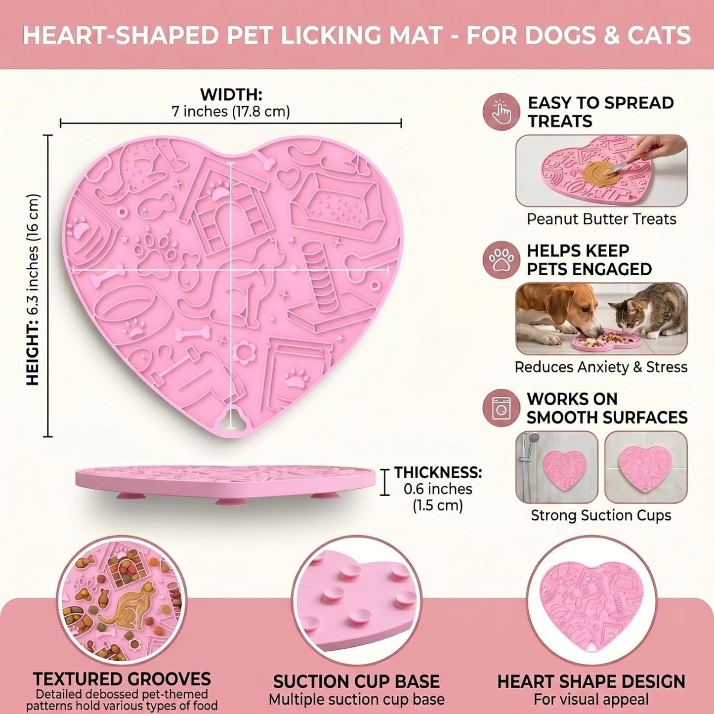 Cat & Dog Slow Feeder Puzzle Toy — Interactive Cat Puzzle Feeder Bowl, Dog Puzzle Feeder, Dog Lick Mat, Mental Stimulation Toy for Indoor Cats & Dogs, Anti-Gulp, Fun & Durable Heart Shape(Pink)