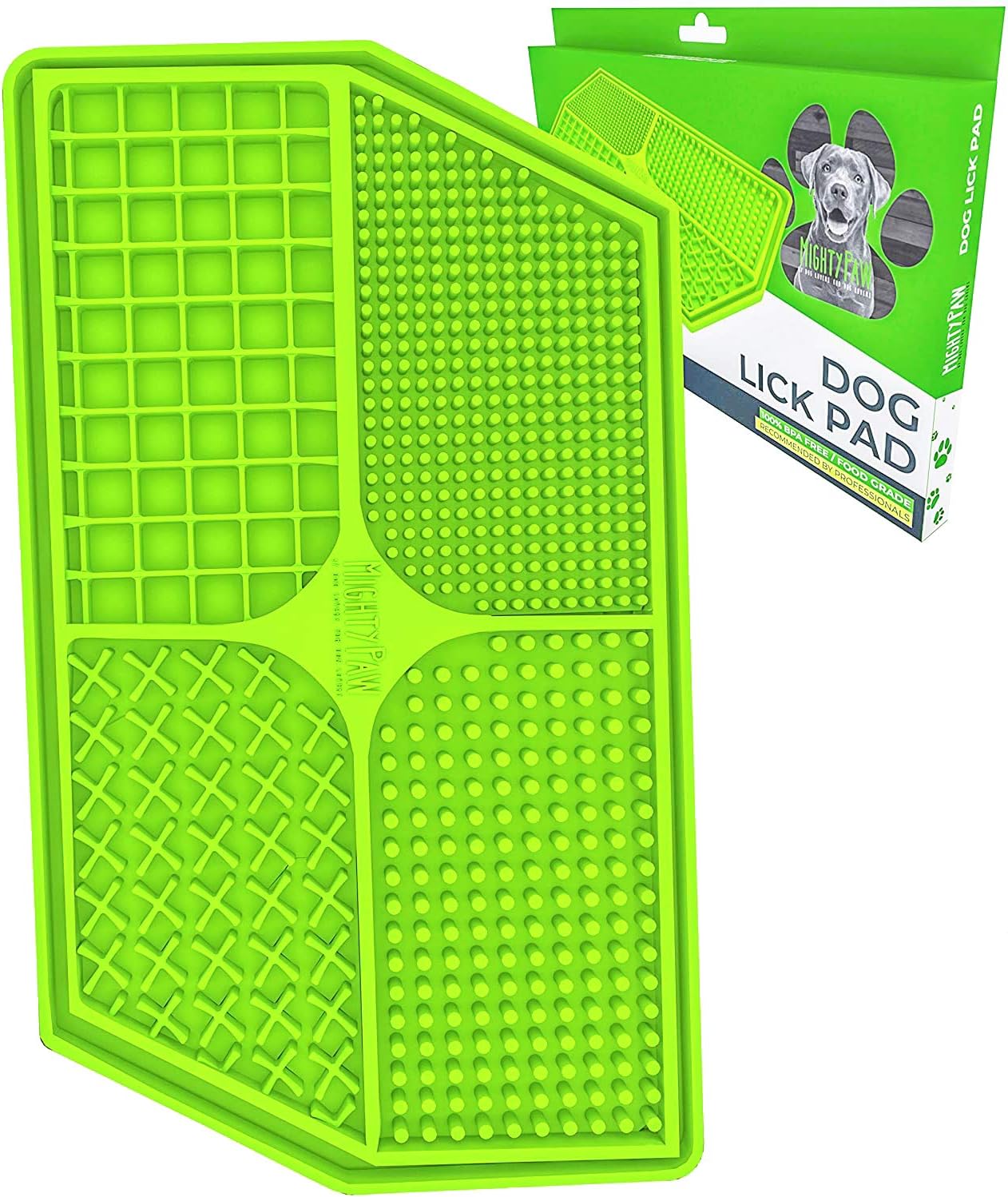 Mighty Paw Interactive Dog Lick Pad | Anxiety Relief, Dishwasher Safe, 4 Textures. Great for Dental Health. Dog Enrichment Toys for Medium Dogs, Lick Mat for Dogs Large Breed