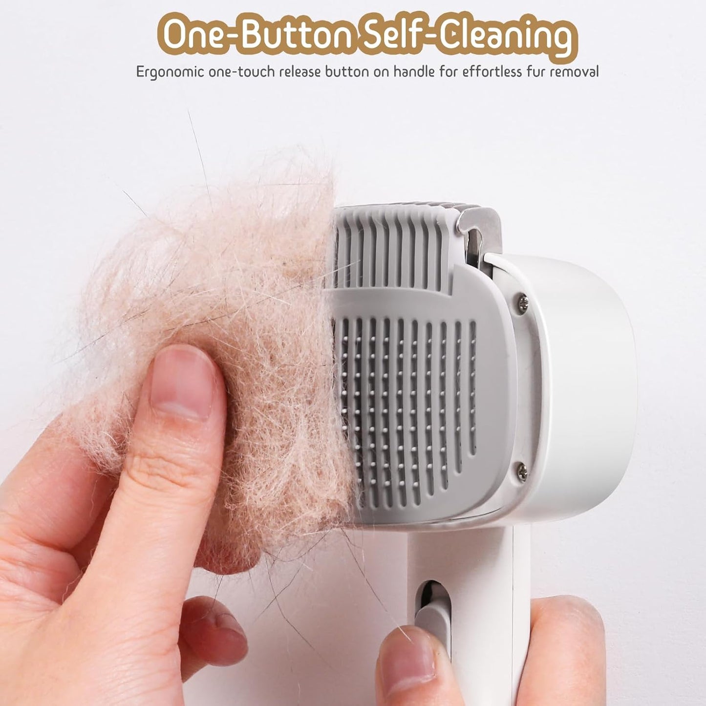 Dog & Cat Brush for Shedding, Self Cleaning Deshedding Brush with Adjustable Bristle Length & Dematting Comb, Skin Friendly Grooming Tool for Long & Medium-Long Hair Pets