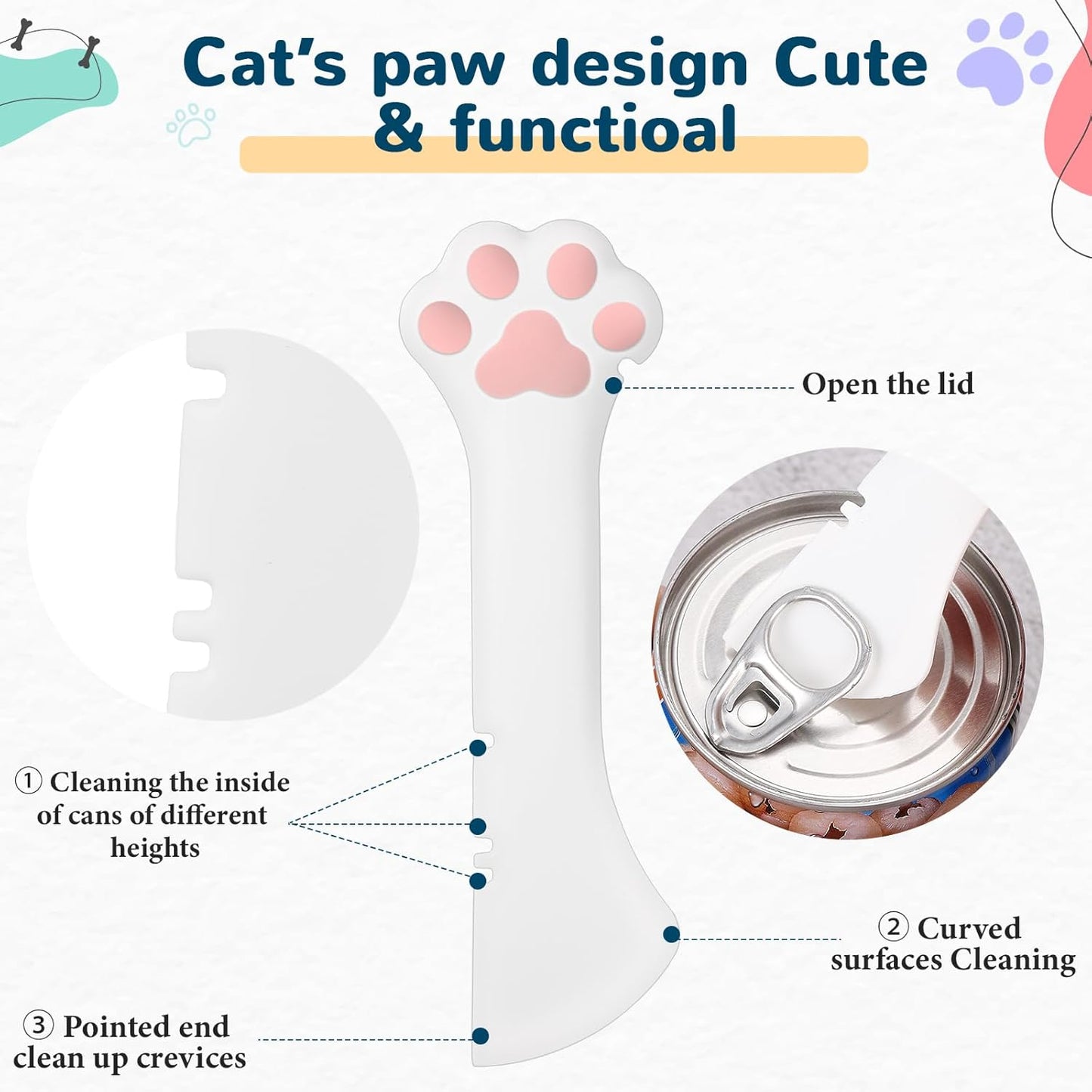 Uiifan 8 Pcs Cat Food Can Covers Lids Set, Silicone Pet Food Can Lids with Multi-Function Cat Foods Spoon and Opener, Silicone Wet Foods Spoon for Cats and Dogs(Pink)