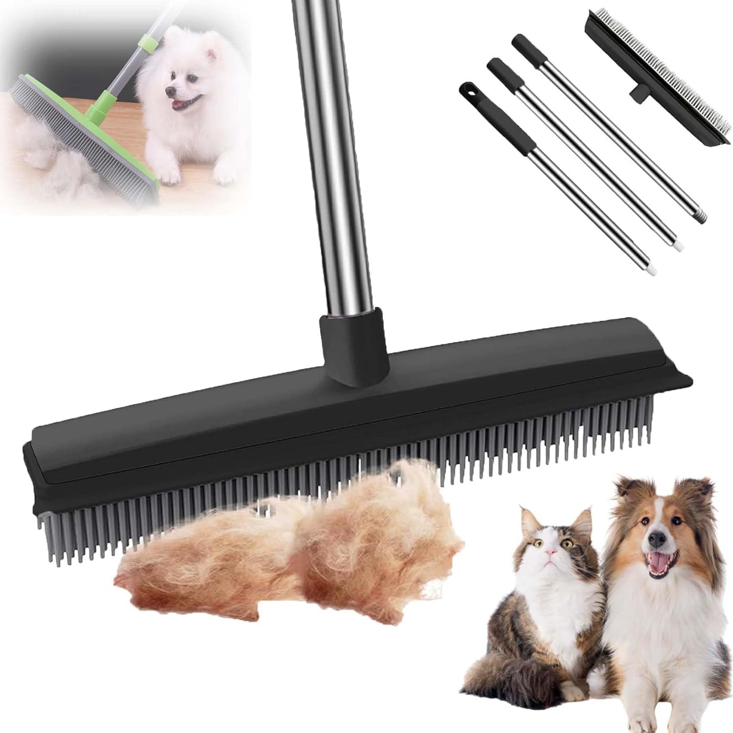 Pet Hair Broom,Multifunctional Rubber Cat and Dog Hairs,Silicone Hair Rake for Dog & Cat Hair, for Tiles, Wooden Floors, Carpets (B)